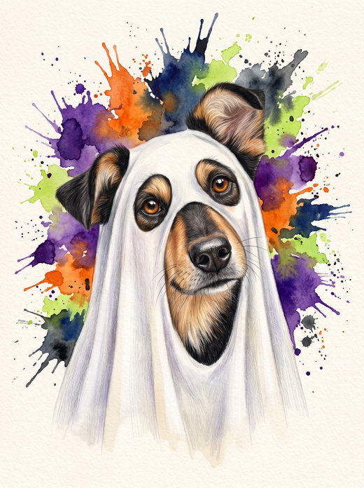 Ghost Halloween pet portrait by Pet Splash