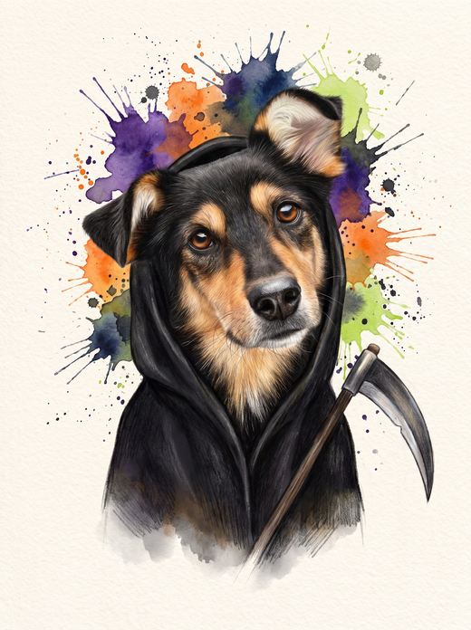 Grim Reaper Halloween pet portrait by Pet Splash